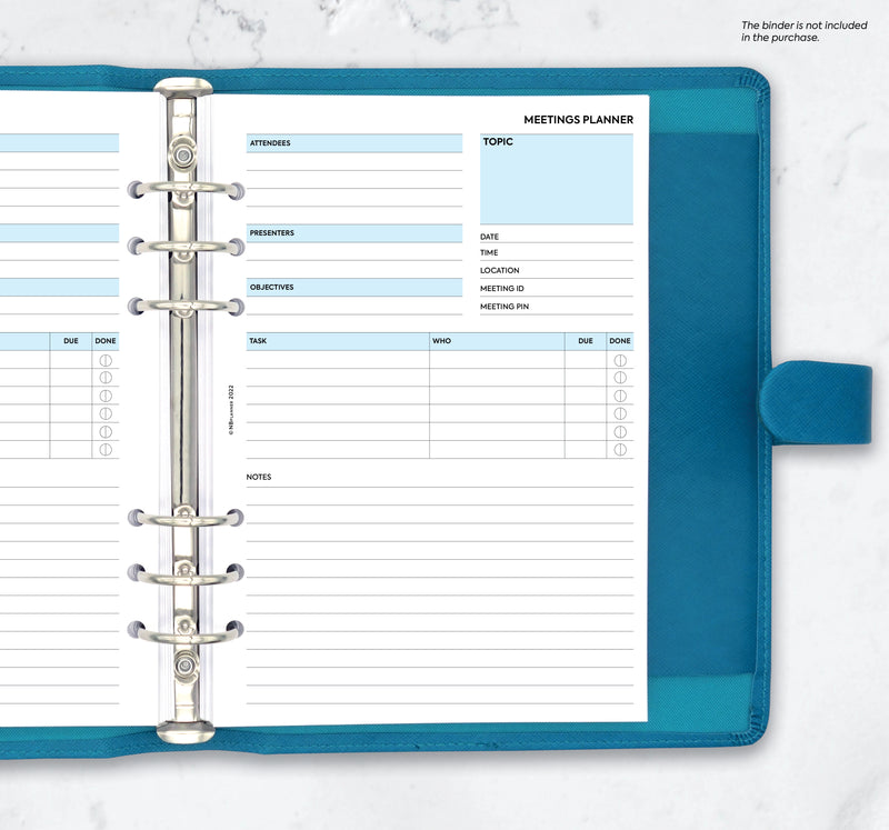 A5 size Meetings planner organiser refill | Classic collection