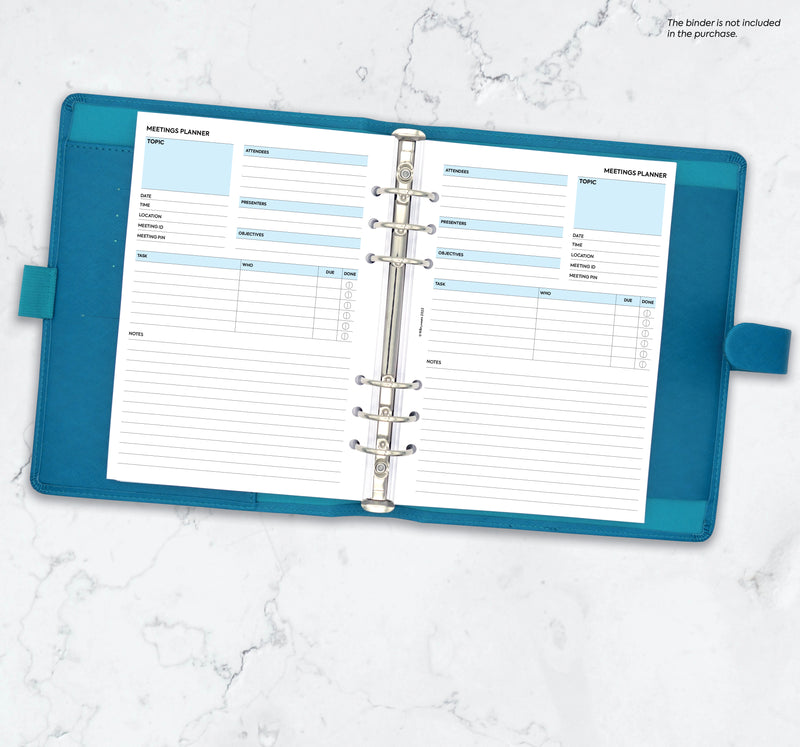 A5 size Meetings planner organiser refill | Classic collection