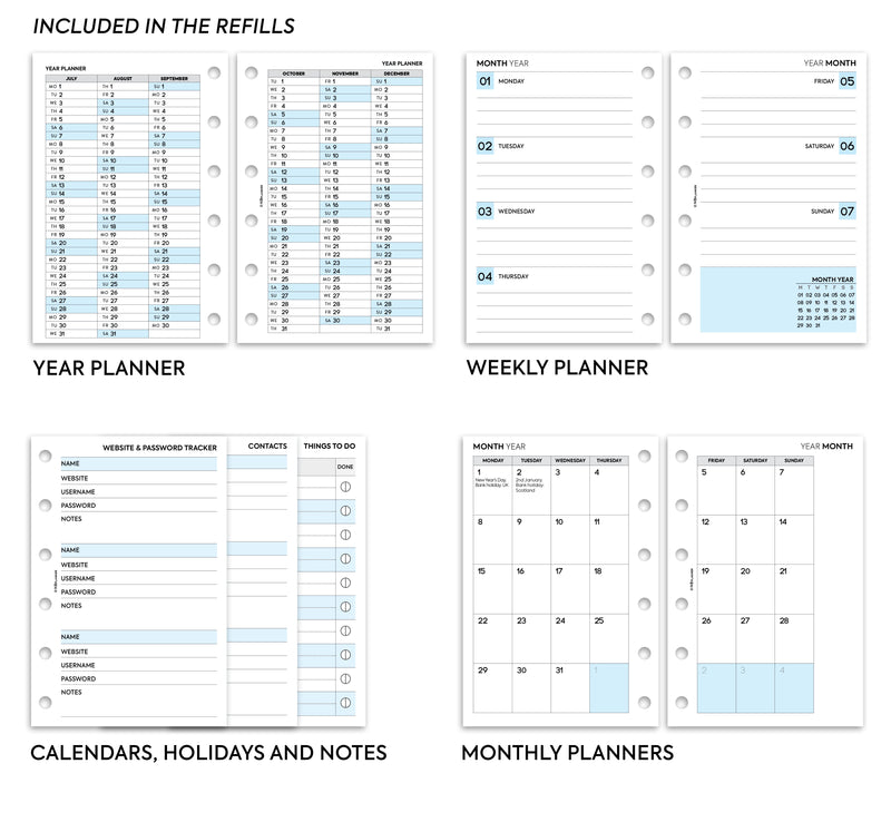 Pocket size Week on two pages lined diary organiser refill | Classic collection