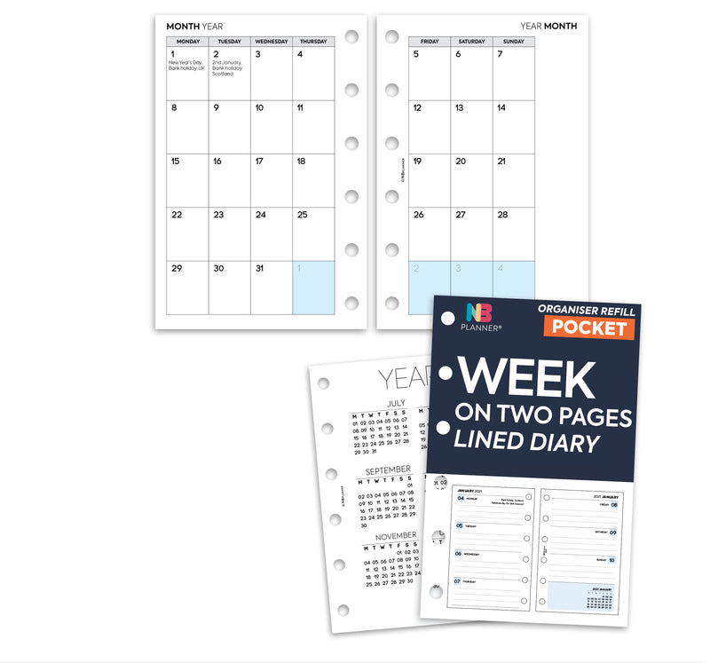 2024 or 2025 Filofax Personal COMPATIBLE Week on one page diary organiser  refill