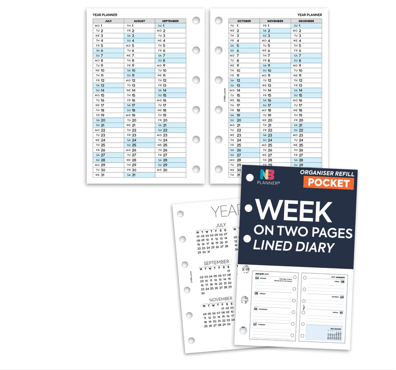 Pocket size Week on two pages lined diary organiser refill | Classic collection