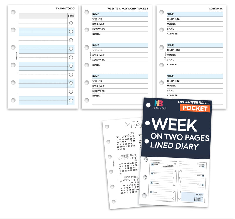 Pocket size Week on two pages lined diary organiser refill | Classic collection