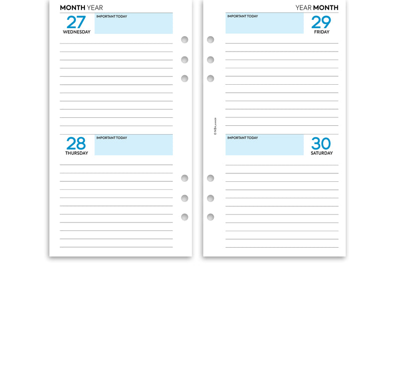 Personal size Two days on one page diary organiser refill | Monthly/Daily / Classic collection