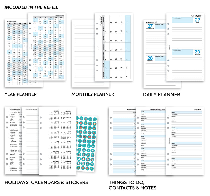 Personal size Two days on one page diary organiser refill | Monthly/Daily / Classic collection