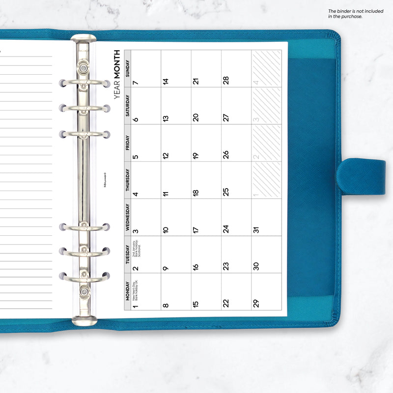 A5 size Month On One Page diary organiser refill | Essential