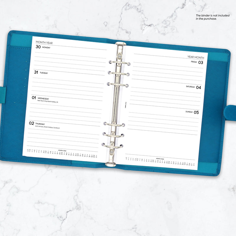 A5 size Week On Two Pages Lined Diary organiser refill | Essential